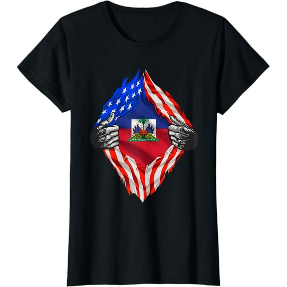 Super Haitian Heritage Proud Haiti Roots USA Flag T-Shirt