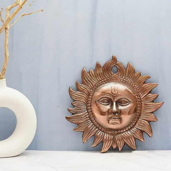 Super Handicraft Copper Handmade Decorative Sun Idol Face Wall Hanging Statue Puja Vastu Figurine Surya for Positivity for Home Enterance Door and Office Dcor