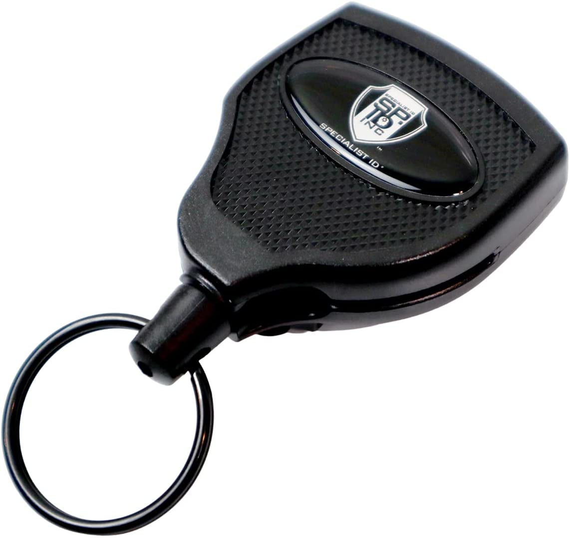 Super Heavy Duty Retractable Keychain - 8oz or 10 Keys - Durable 48” (4 Ft)  Kevlar Lanyard - Rugged Polycarbonate Key Chain Ring Reel Badge Holder with  Steel Belt Clip by Specialist ID (Black) 