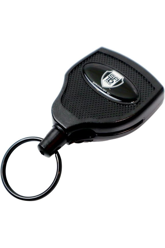 Super Heavy Duty Retractable Keychain - 8oz or 10 Keys - Durable 48” (4 Ft) Kevlar Lanyard - Rugged Polycarbonate Key Chain Ring Reel Badge Holder with Steel Belt Clip by Specialist ID (Black)
