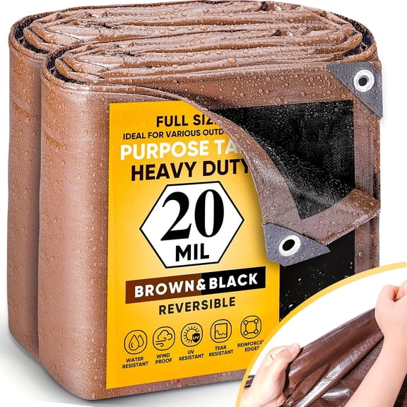 Super Heavy Duty Tarp 20Mil 320GSM, Waterproof UV Resistant Tear-Proof Outdoor Cover, All Weather Protection for Vehicles, Roof, Pool, Farm, Camping & Daily Use