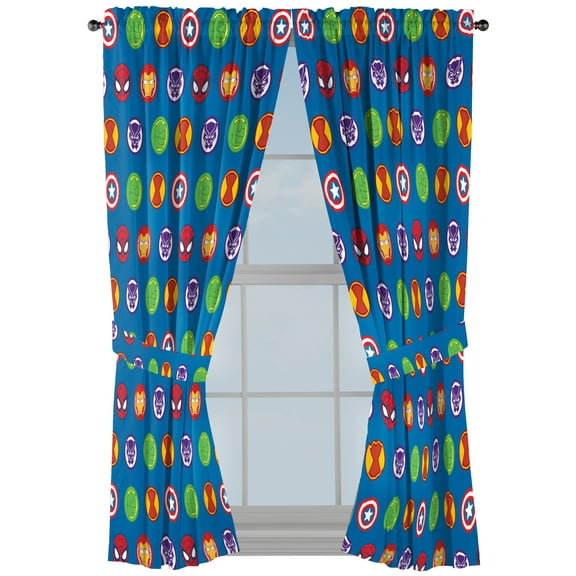 Super Hero Adventures Double Team Blue 63 inch Drapes, Set of 2, 100% Microfiber, Blue