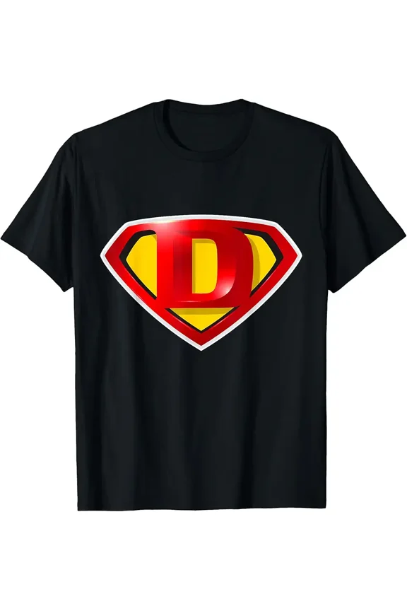 Super Hero Alphabet Cute Monogram Initial Letter D Logo T-Shirt Z8004, for Men & Women, up to Size 5XL