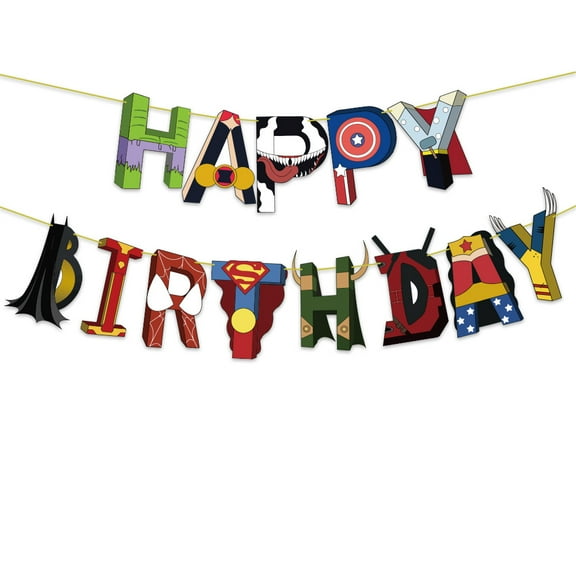 Super Hero Birthday Banner Game Theme Party Decorations Game Theme Banner Colorful Graphics for Anime Birthday Party Decorations