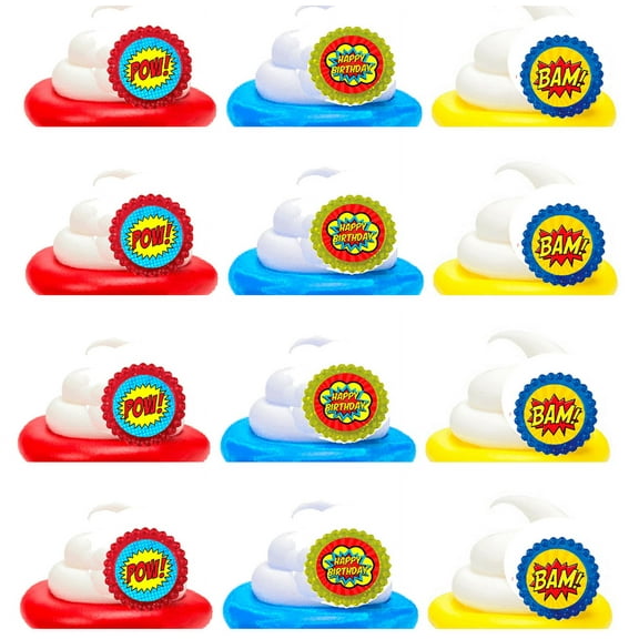 Super Hero Boys Easy Toppers Cupcake Decoration Rings -12pk