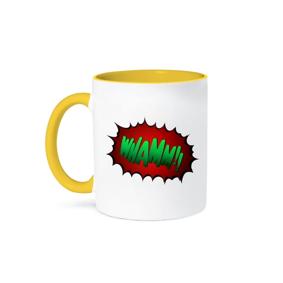 3dRose, Super hero fight expression Whamm fist fistfight superhero, 15oz Two-Tone Yellow Mug