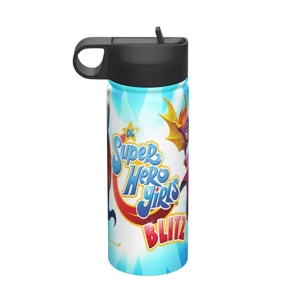 Super Hero Girl Kids Insulated Water Bottle With Straw - 18 Oz Stainless Steel Double Wall Vacuum Cup, Leakproof, Bpa Free, Suitable For Boys And Girls