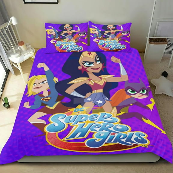 Super Hero Girl Themed Bed Sheet Set Three Piece Set 53x79 Inches Comfortable And Skin Friendly Unique Design Creating A Star Studded Night Home Decor Gifts For Family Friends fans