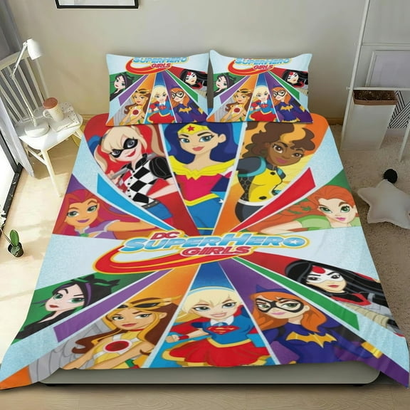 Super Hero Girl Themed Bed Sheet Set Three Piece Set 53x79 Inches Comfortable And Skin Friendly Unique Design Creating A Star Studded Night Home Decor Gifts For Family Friends fans