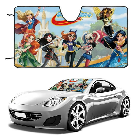 Super Hero Girls-theme Windshield Sun Shade Front Protector Folding Car Sun Visor Blocks Uv Rays Keeps Your Vehicle Cool56in*30in(140cm*76cm)