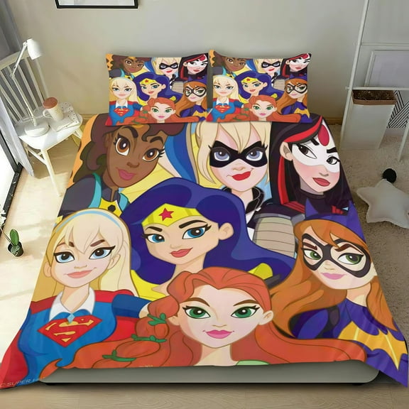 Super Hero Girls-themed Bed Sheet Set Three Piece Set Comfortable And Skin Friendly Unique Design Home Decor Gifts For Family Friends fans54x79Inches135cm*200cm