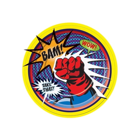 Super Hero Large Paper Plate Party Tablewear One Size Male Adult Blue
