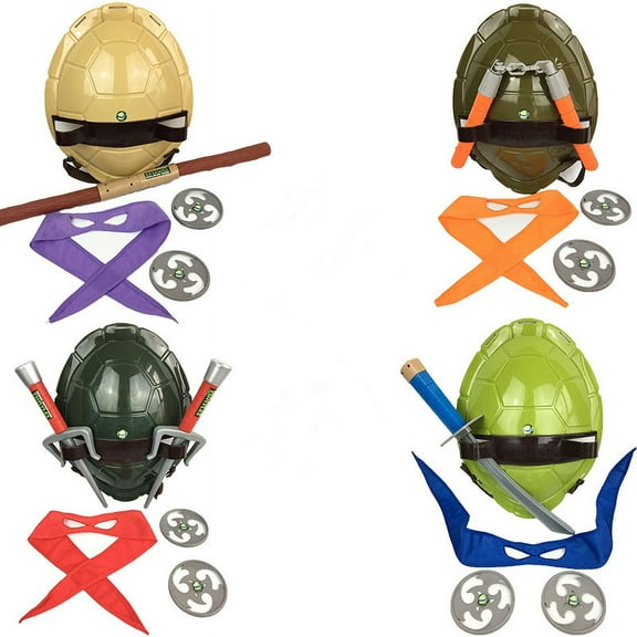 Super Hero Ninja Tortoise Cosplay Costume Set of 4Pcs,COS Dressed Weapon Suit Halloween Decoration Birthday Party Favors for Children Kids Fans