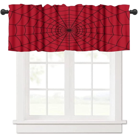 Super Hero Spider Web Boys Red Kitchen Curtain Valances Window Boys Girls Rod Pocket Valance Treatments Half Curtains Short Topper for Bedroom, Living Room, 54x18in