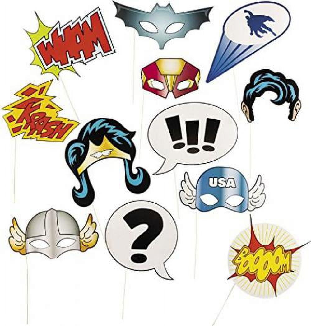 Superhero Themed Birthday Photo Booth Props - 12 Pieces