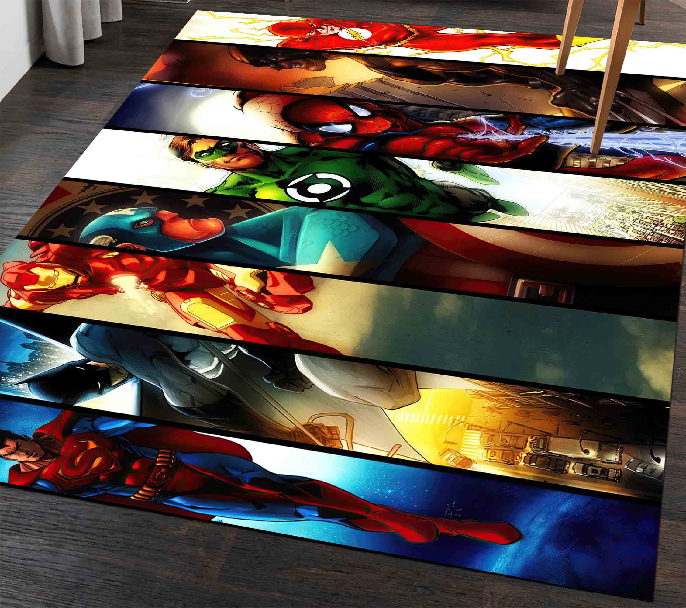 Super Heros Rug, Boy Room Rugs, Kids Room Rugs, Entry Rug, Front Door Rug, Step Rug, Handmade Gift, Non-Slip Carpet, Thin Rug, Runner Rug, 2.3'x3.3' - 70x110 cm