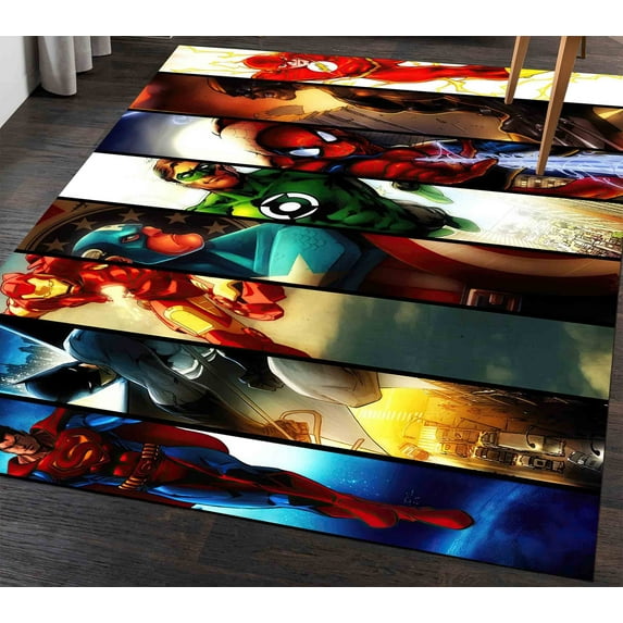 Super Heros Rug, Boy Room Rugs, Kids Room Rugs, Entry Rug, Front Door Rug, Step Rug, Handmade Gift, Non-Slip Carpet, Thin Rug, Runner Rug, 5.2'x7.5' - 160x230 cm