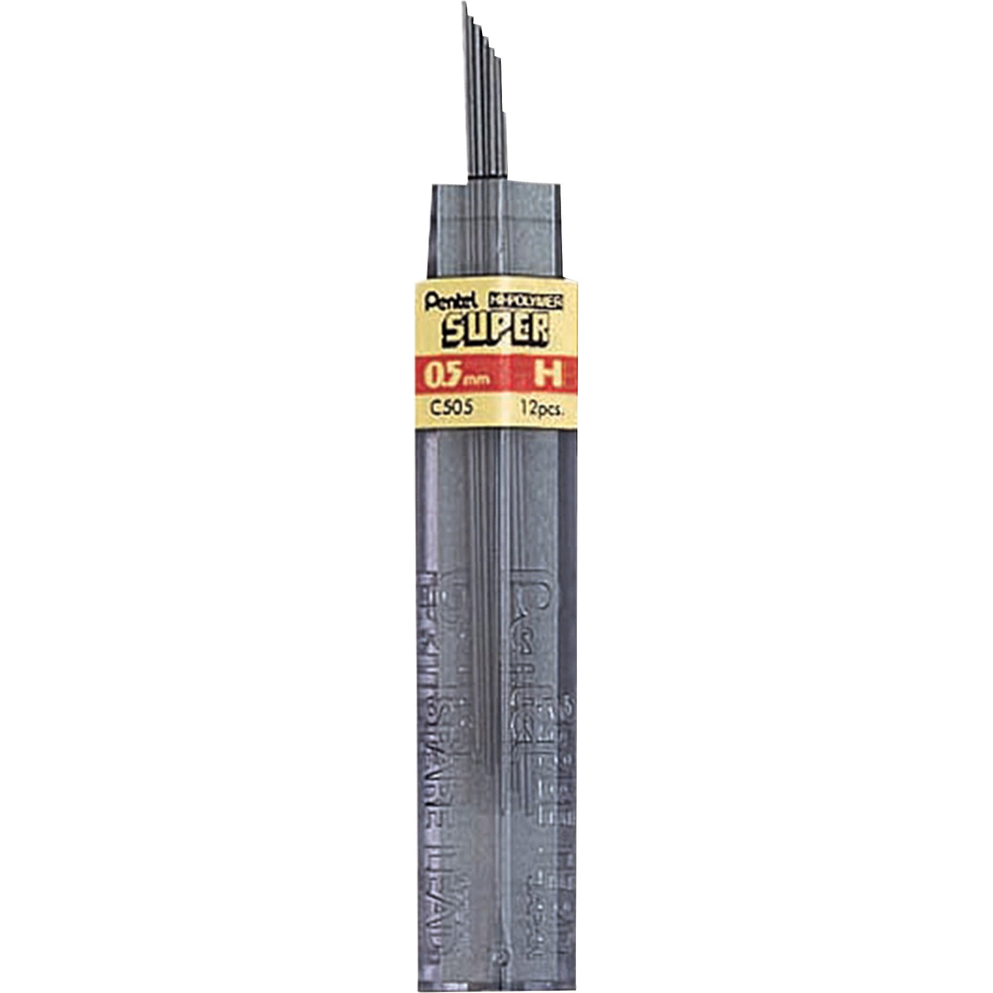 Super Hi-Polymer Lead Refills, 0.5 mm, 2B, Black, 12/Tube Super Hi-Polymer Lead Refills, 0.5 mm, 2B, Black, 12/Tube