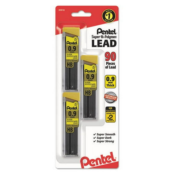 Super Hi-Polymer Lead Refills, 0.9 Mm, Hb, Black, 30/tube, 3 Tubes/pack | Bundle of 2 Packs