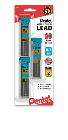 Super Hi-Polymer Mechanical Pencil Lead Refill (0.7mm) Medium, HB, 30 Pieces per Tube, 3 Tubes per Pack Pentel Super Hi-Polymer