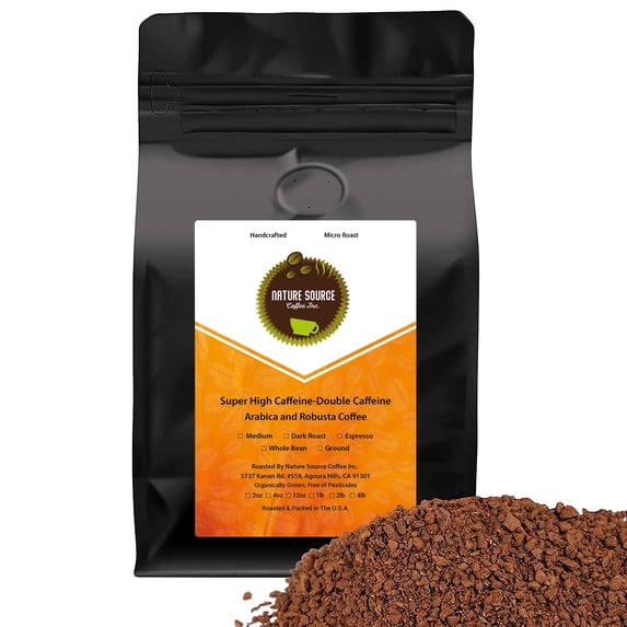 Super High Caffeine Coffee | Double Caffeine | Strong Robusta | Organic | Fresh Roasted } 4lb Whole Bean 1-Pack