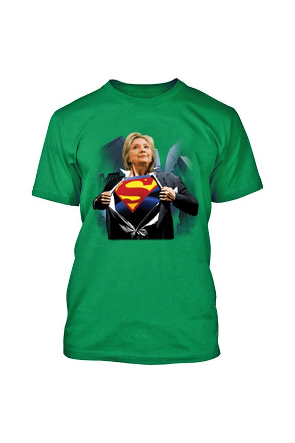 Super Hillary Clinton Print T-shirt Make America Great Mens Tee Color Irish Green X-Large