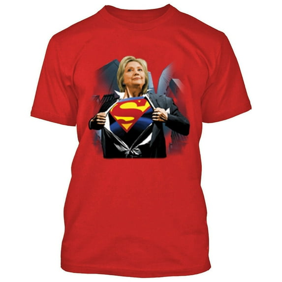 Super Hillary Clinton Print T-shirt Make America Great Mens Tee Color Red X-Large