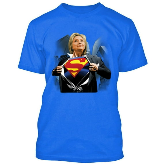 Super Hillary Clinton Print T-shirt Make America Great Mens Tee Color Royal Blue Large