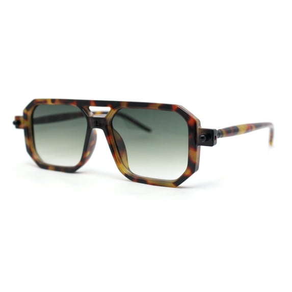 Super Hipster Squared Rectangle Racer Gentlemens Sunglasses Tortoise - Green