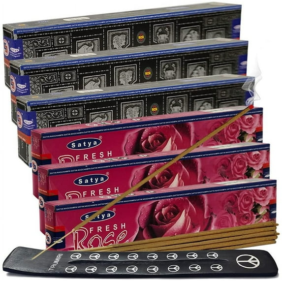 Super Hit Rose Incense Sticks & Holder Bundle Variety Pack From House Of Nag Champa Incense Sticks And Trumiri