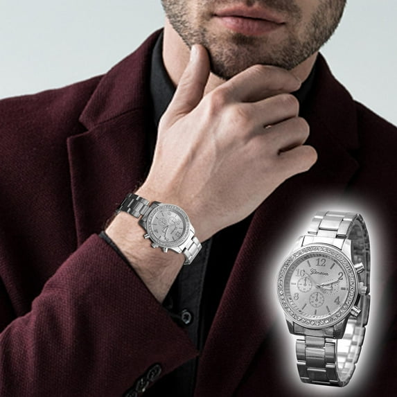 Umfun Women's Watch Fashion Women's Watch Diamond Full Star Women's Watch Pointer and Number Leisure Quartz Watch Silver