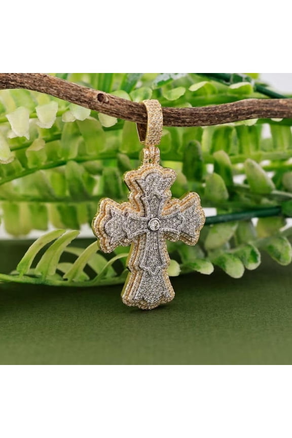 Super Iced Out Diamond Bling Rapper Christ Jesus Cross Pendant For Mens 14K Two Tone Gold Plated Hip Hop Cross Pendant 925 Sterling Silver Beautiful Handmade Christmas Ring Cross Jewelry