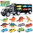 thumbnail image 1 of Super Joy Dino Transport Truck Toy - 6 Dinosaurs & 6 Cars with Play Mat - Gift for Boys Girls 3-12 Years Birthday Christmas, 1 of 6