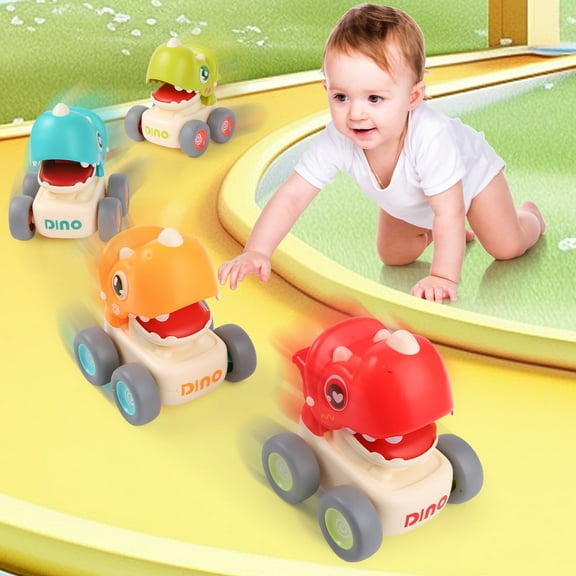Super Joy Dinosaur Push & Go Car Toy with Whistle Sound - Friction Powered Press Go Vehicle Gift for Kids Boys Girls Age 3+ Birthday
