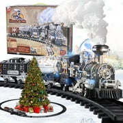 Super Joy Electric Train Set with Remote Control Christmas Train Toys with Steam Locomotive Engine, Sound & Light, Cargo Car and Train Tracks Gift Toys for Age 3+ Kids
