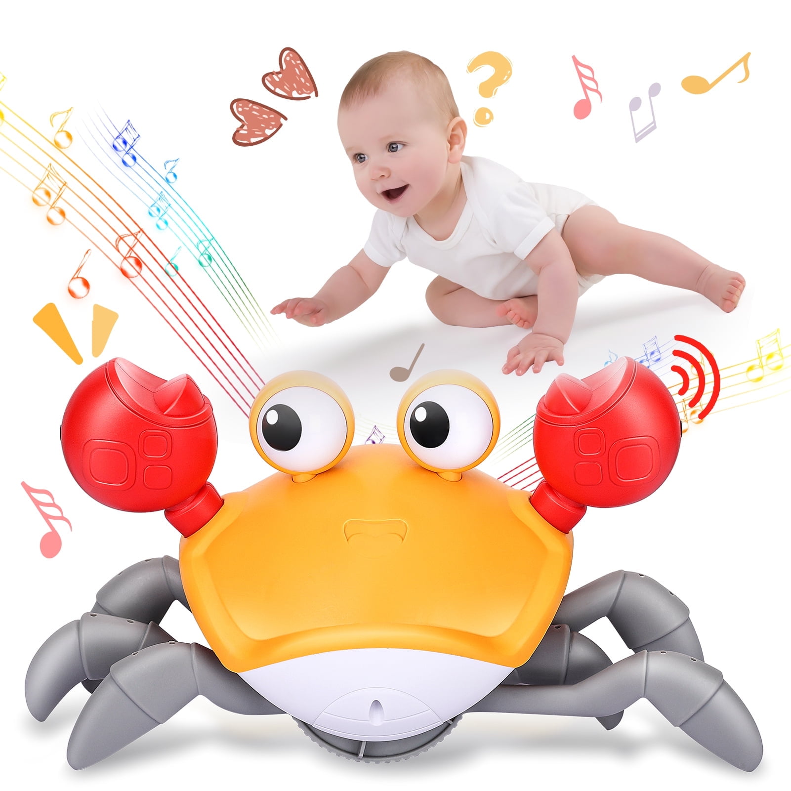 Aiqi Red Crawling Crab Baby Toys,Toddler Moving Interactive Toy with Music  Lights for Babies,Toddlers,Kids 