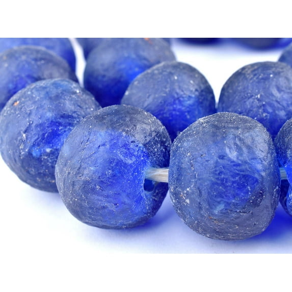 Super Jumbo Recycled Glass Beads - Beaded Wall Hangings - Extra Large African Sea Glass Beads 32-35mm - The Bead Chest (Blue)