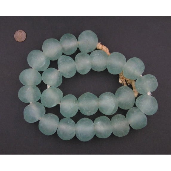Super Jumbo Recycled Glass Beads - Beaded Wall Hangings - Extra Large African Sea Glass Beads 32-35mm - The Bead Chest (Clear Aqua)