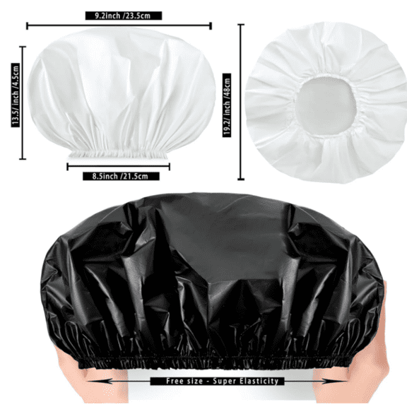 Super Jumbo Shower Cap 2 PCS Waterproof Shower Caps for Women, Extra Large Shower Cap, Reusable Super Large Bath Caps Hair Cap for Long Thick Curly Hair, Twist Braids - Black + White