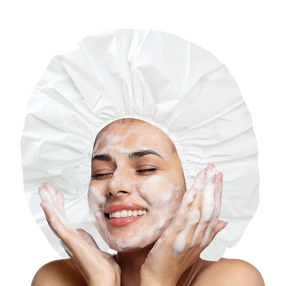 Super Jumbo Shower Cap 2 PCS Waterproof Shower Caps for Women, Reusable Super Large Bath Caps Hair Cap for Long Thick Curly Hair, Locs, Twist Braids - Black + White