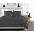 thumbnail image 1 of Super King Comforter Multi Ruffle Dark Grey 300 GSM Plush Siliconized Microfiber Fill Duvet Insert With 1000 Thread Count Egyptian Cotton Shell Fluffy with Piping & Pillowcases, 1 of 8