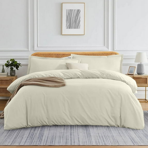 Super King Duvet Cover Set – 3-Piece Ultra-Soft 100% Microfiber Bedding, Beige Solid – Zipper Closure Comforter Cover with 2 Matching Shams