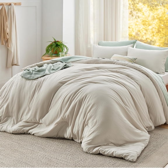 Super King Plus Beige Prewashed Comforter Set with 2 Pillowcases