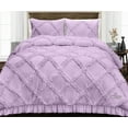 thumbnail image 1 of Super King Plus Comforter Diamond Ruffle Lilac 300 GSM Plush Siliconized Microfiber Fill Duvet Insert With 1000 Thread Count Egyptian Cotton Shell Fluffy with Piping & Pillowcases, 1 of 8