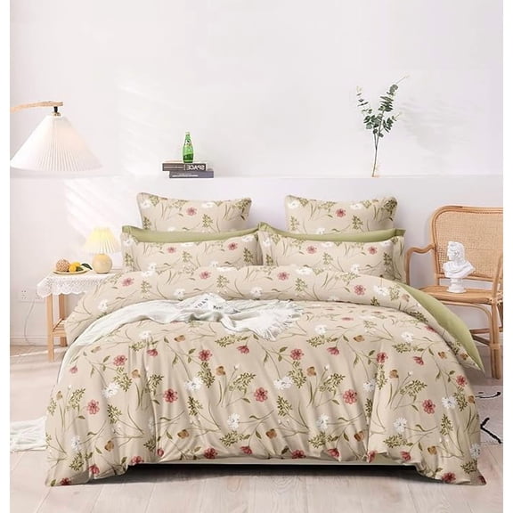 Super King Size Bedsheet Floral Print With 2 Pillow Covers - Bedsheet Size 108 X 108 Inch, Beige | 144 Thread Count Luxurious Comfort Bedsheet