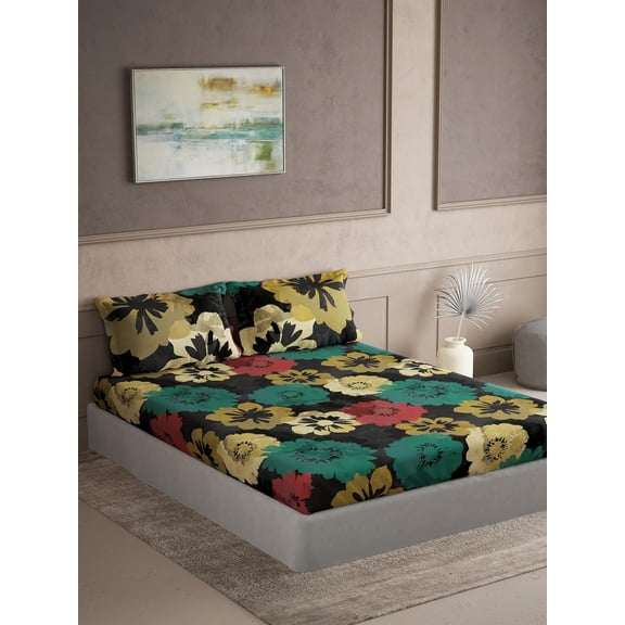 Super King Size Bedsheet With 2 Pillow Covers - 108 X 108 Inches, Multicolor | Soft, Durable & Long Lasting - Super Comfortable Touch Bedsheet