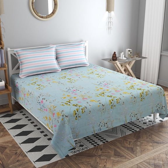 Super King Size Double Bedsheets With 2 King Size Pillow Covers - 108 X 108 Inches, Multicolor | Luxury Soft Sheet, Lightweight & Breathable Bedsheet