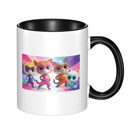 Super Kitties 11 oz Coffee Mug with Handle Ceramic Tea Cup Novelty Coffee Cup for Men Women Office Work Black