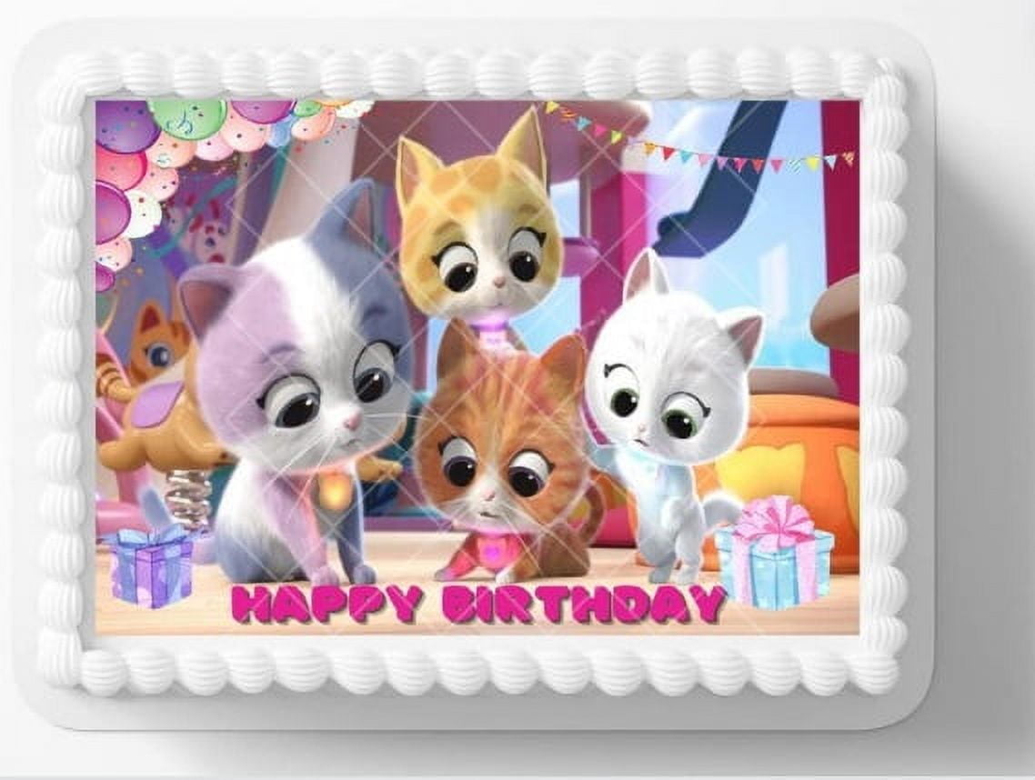 Super Kitties Birthday Edible Image Cake Topper, by ToriBellas Designs