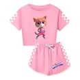thumbnail image 1 of Super-Kitties Cartoon Cat Clothes for Girls – 2-Piece Short Sleeve Crop Top and Shorts – Kids Summer Outfit Set, 1 of 4